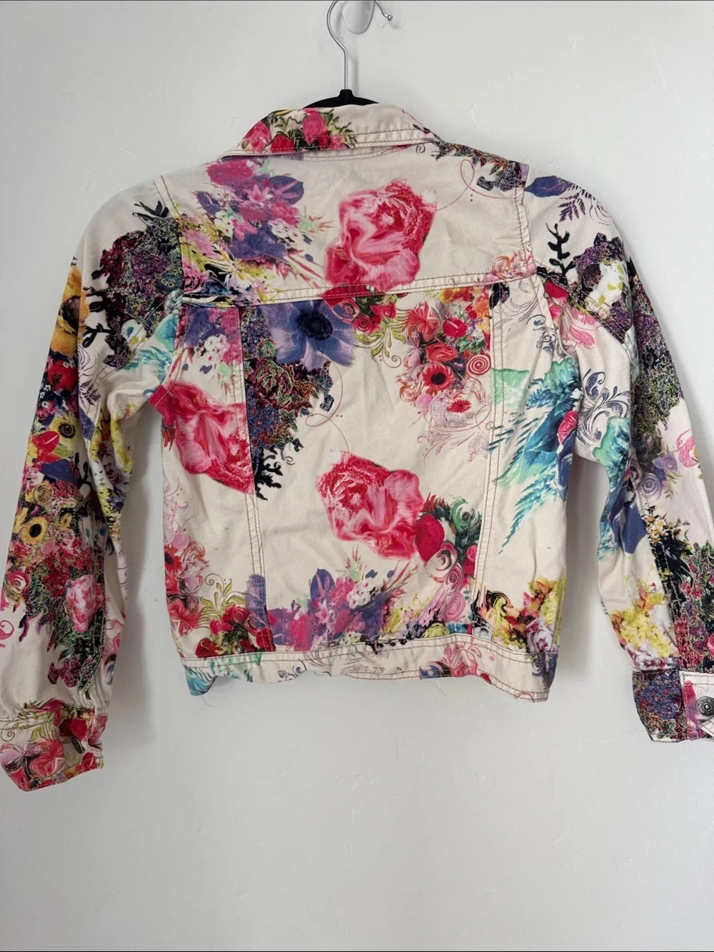 DreamPop by Cynthia Rowley Girls Floral Denim Jacket Multicolor Stretch Large 14